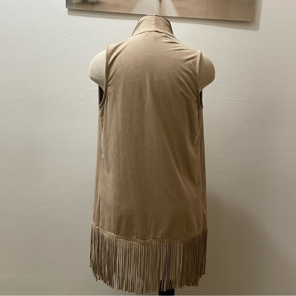 Tan Fringe Open Front Suede-Like Vest by Pink Rose Size Xtra Small - Picture 3 of 5
